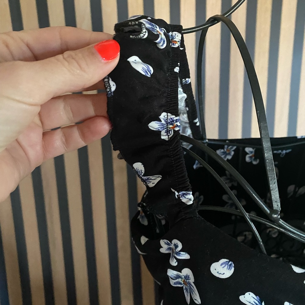 Black Floral Mini Dress with Blue-White Flowers - Picture 2 of 4